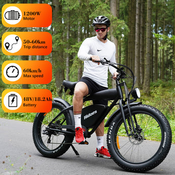 Hidoes® B3 1200W Electric Bike | Retro Fat Tire Electric Bike | 48V 18.2Ah Battery, Long Range 60 Miles